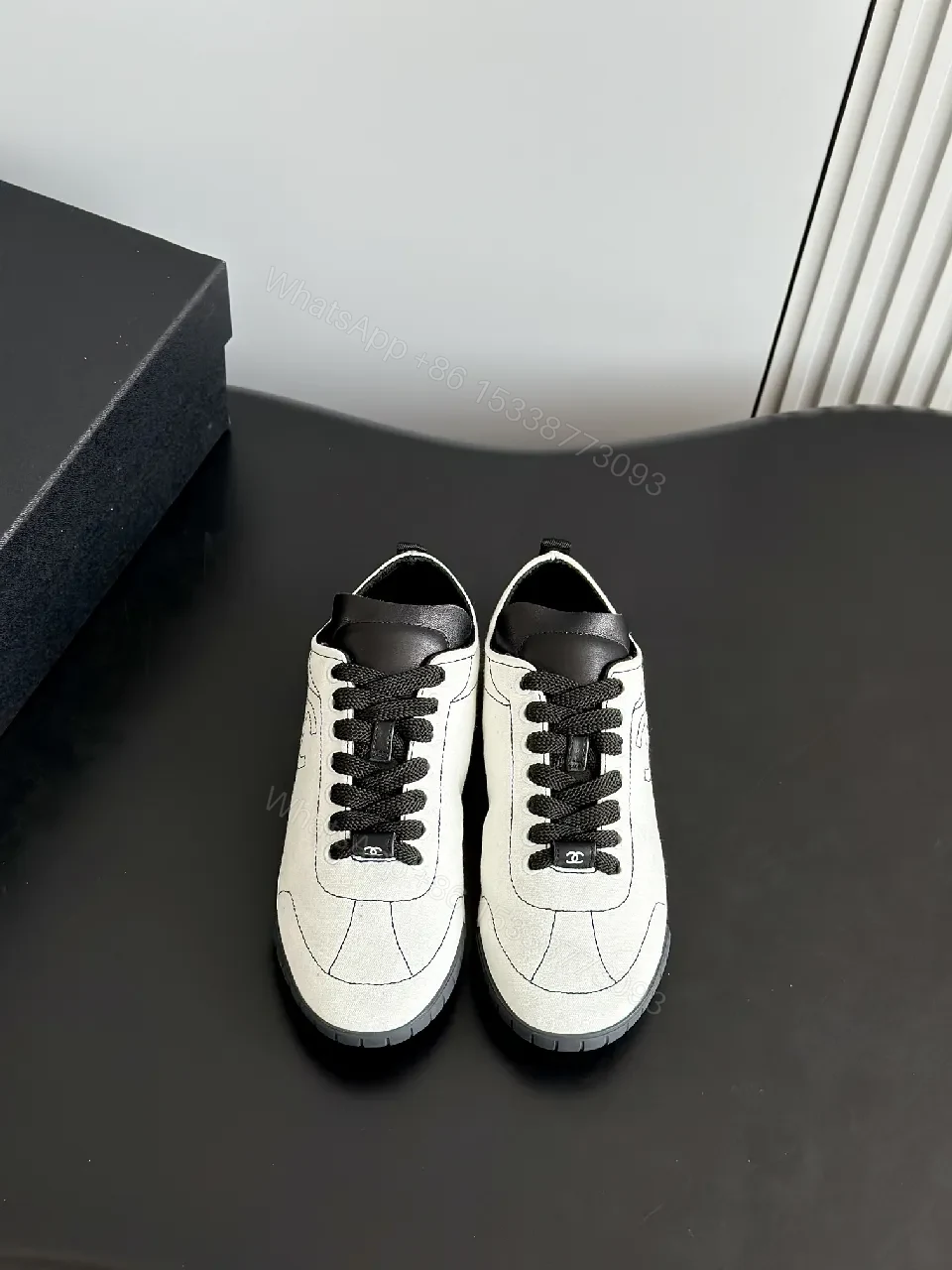 View 2 of Black Leather-Trim Modern Luxe Sneakers with Comfort Fit