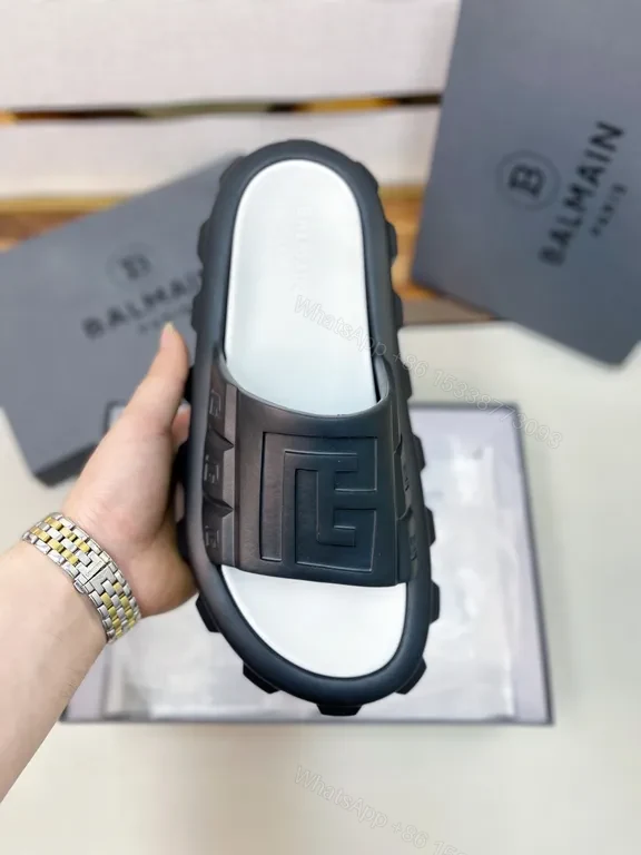 Monochrome Balmain Embossed Slide with Cushioned Comfort — view 1