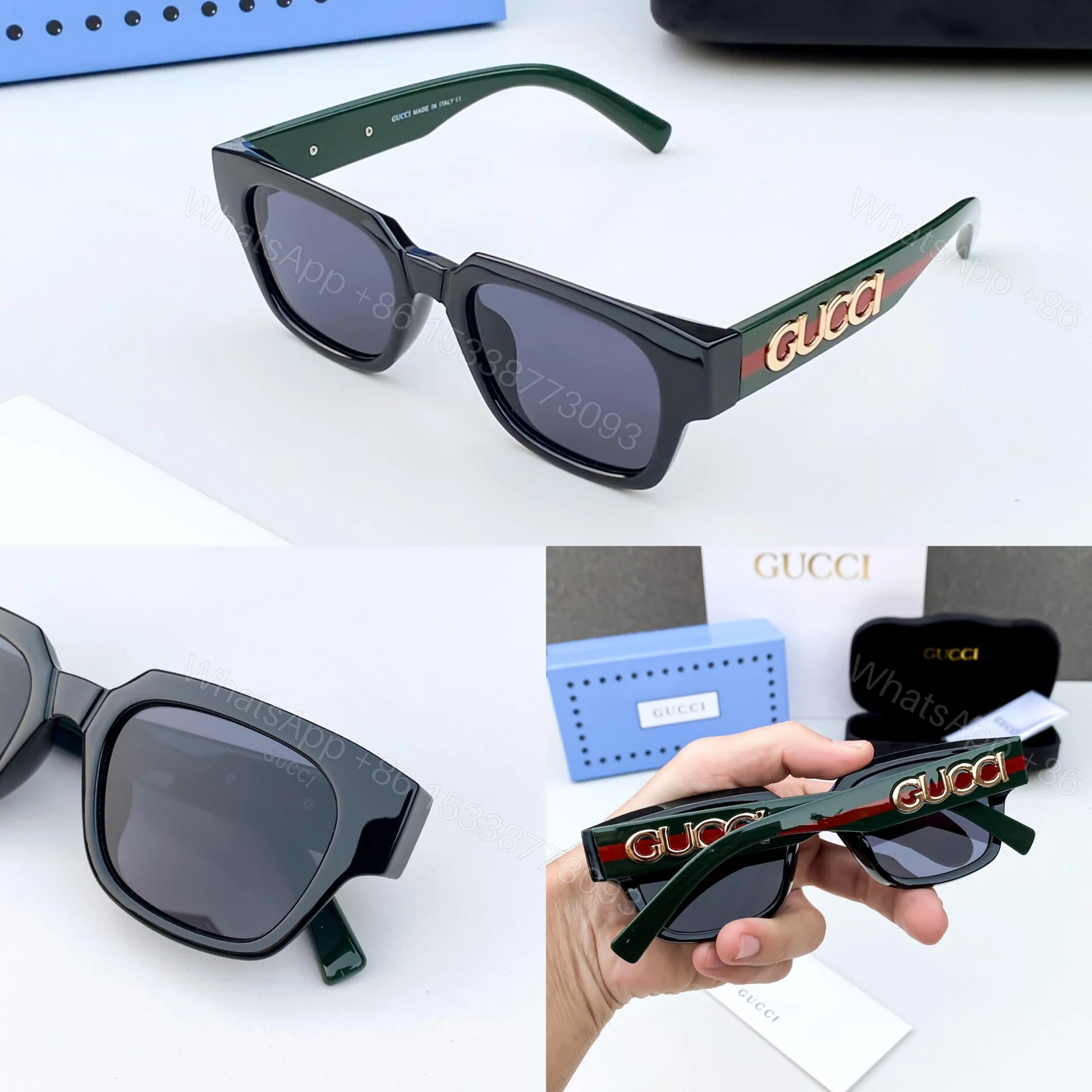 View 6 of Gucci Inspired Square Sunglasses Black Brown Gradient