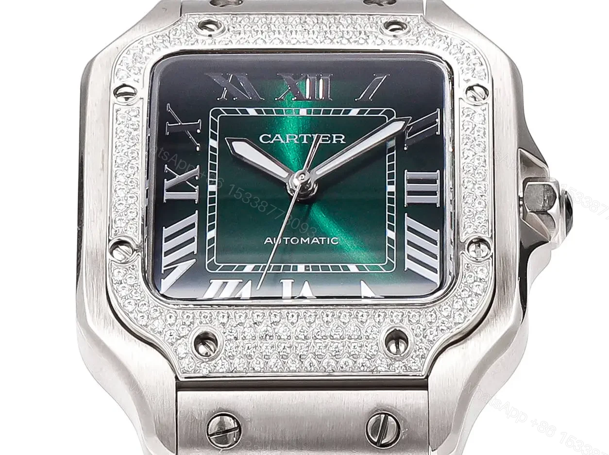 View 5 of Cartier super clone Santos Green Dial Diamond Steel Bracelet Premium 40MM RG-CARTIER-SANTOS-GRN-DIA-STL-40