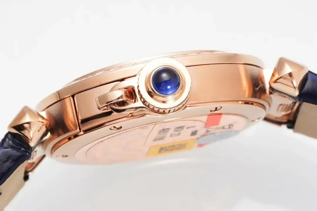 View 6 of GS Factory Cartier Pasha de Cartier Women’s Watch, 30mm Rose Gold Case with Diamond Bezel, Blue Leather Strap, Quick Change Feature