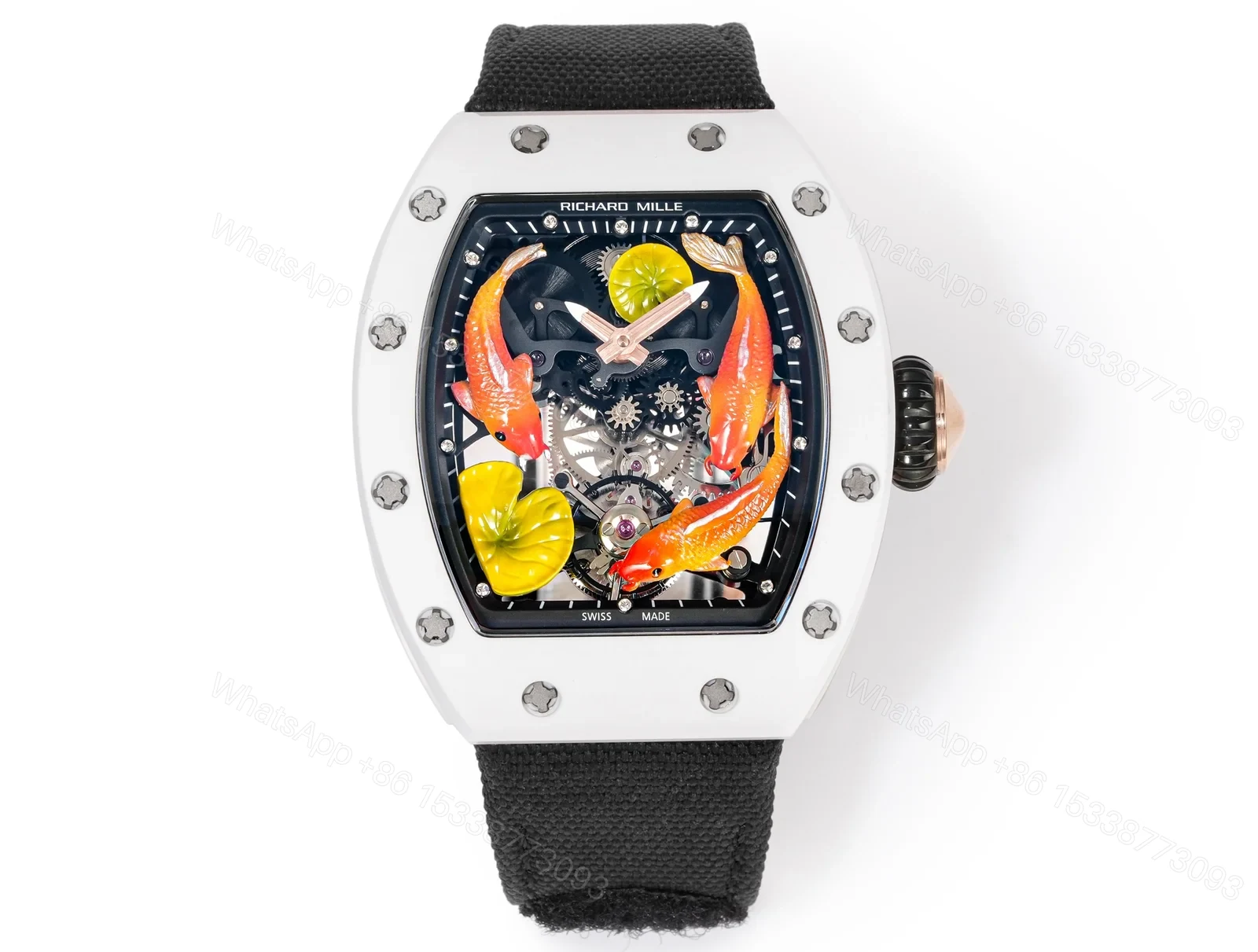 Richard Mille RM S10 Koi Tourbillon Watch Black Strap Colorful Skeleton Dial Red Gold Diamond Koi Art Mechanical Edition RM-S10-KOI-BLS-CFD — view 1