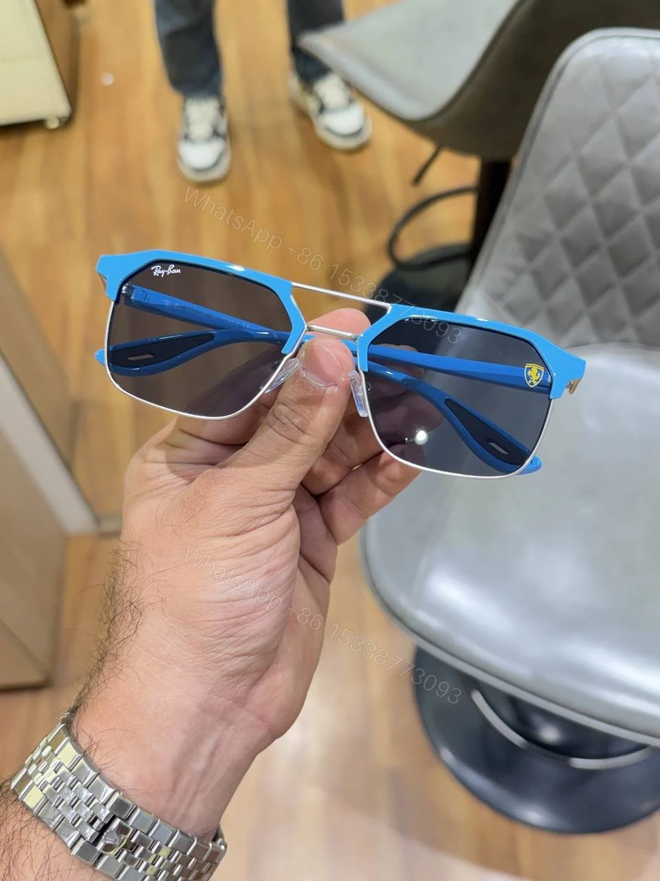 View 5 of First Copy RayBan 04 Silver Blue Luxury Sunglasses Premium UV Protected Eyewear
