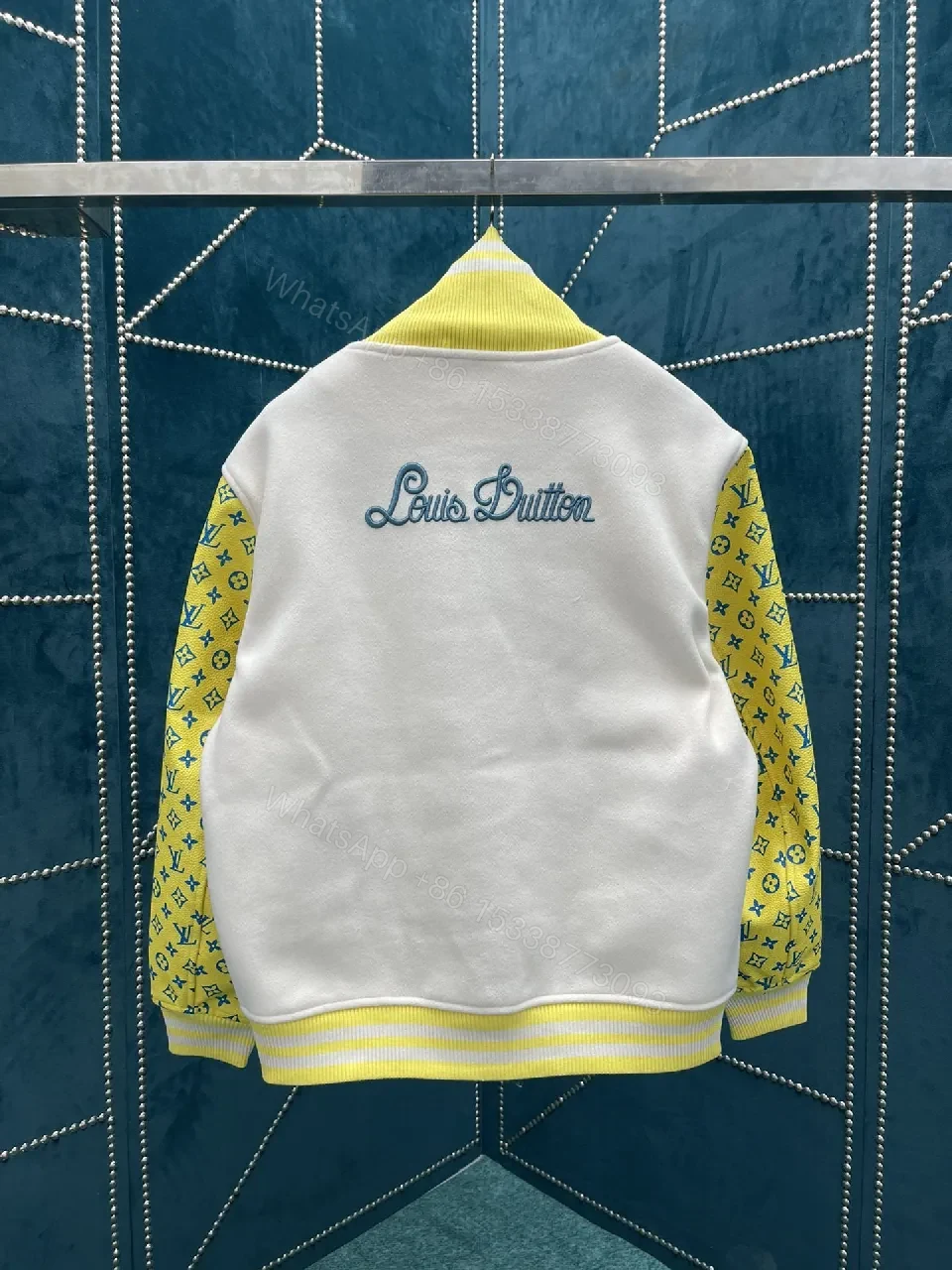 View 2 of Premium Varsity Jacket: Bold Monogram-Inspired Graphic Detail