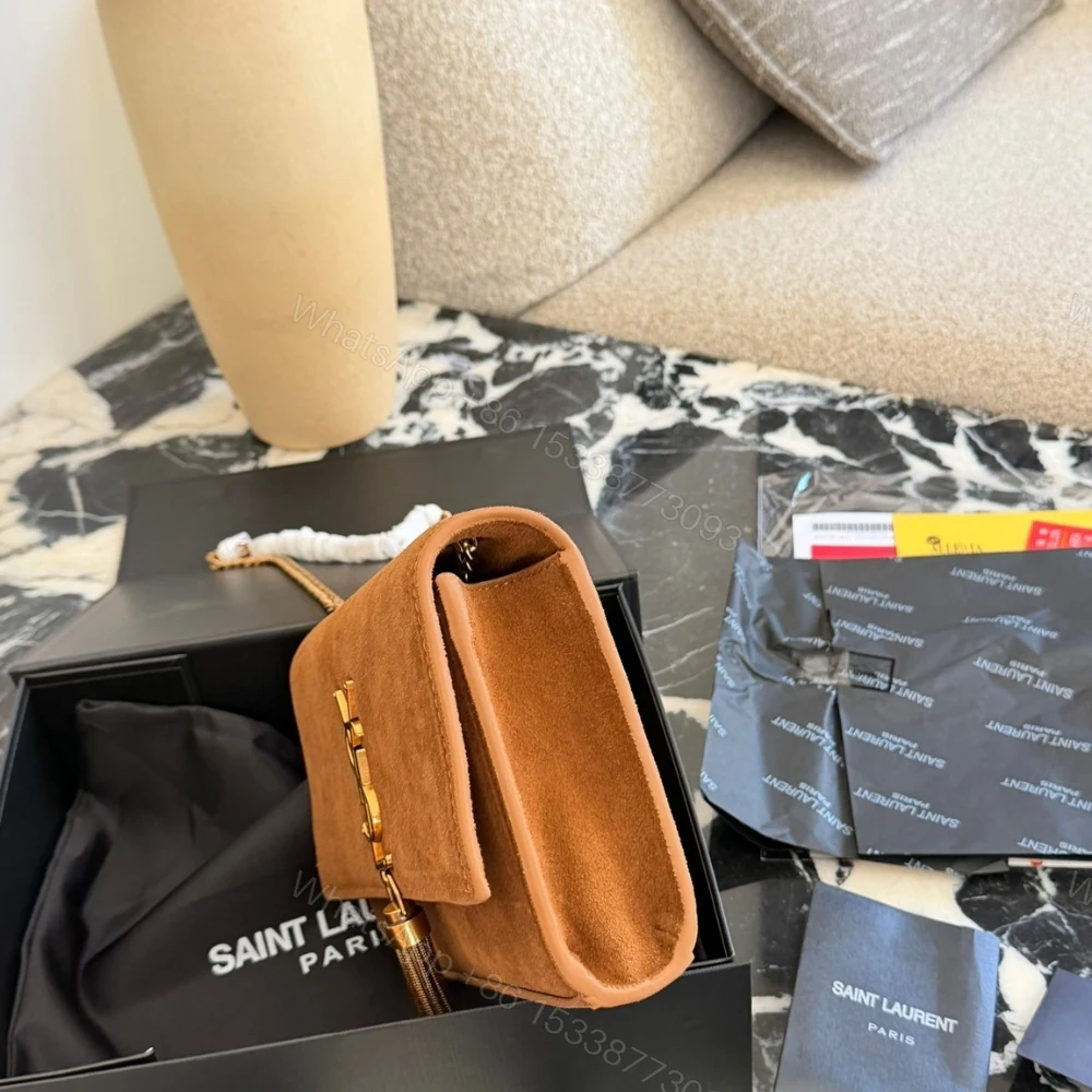 View 7 of Saint Laurent Kate Medium Tassel Crossbody Bag In Brown Suede With Gold Tone 22Cm
