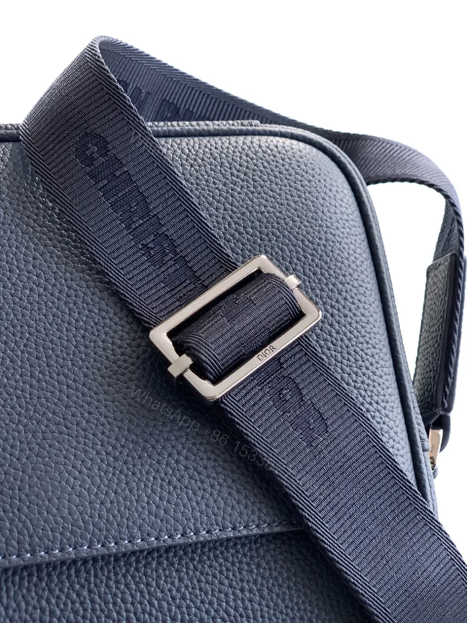 View 2 of Navy Leather Compact Messenger Bag: Mini Dior-Influenced Style