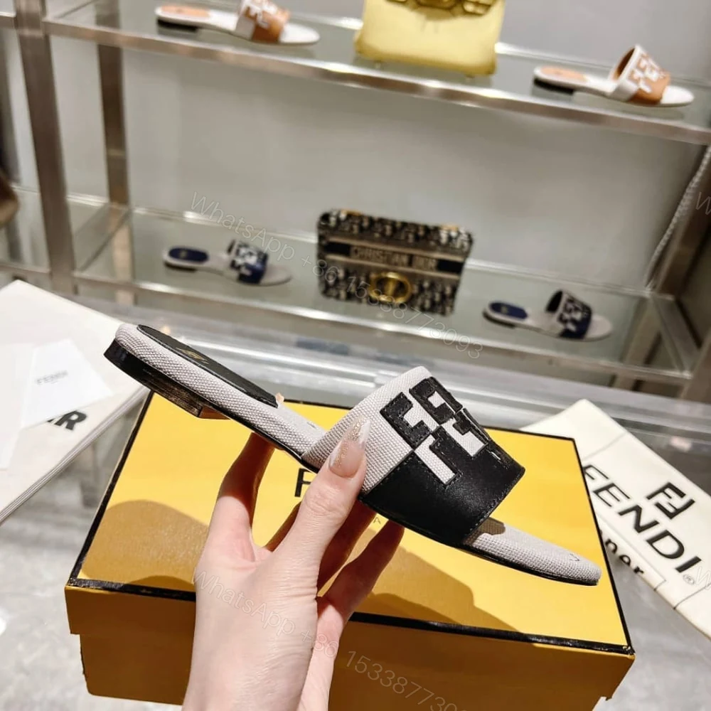 View 6 of FENDI LOGO BICOLOR FLAT SANDALS WHITE