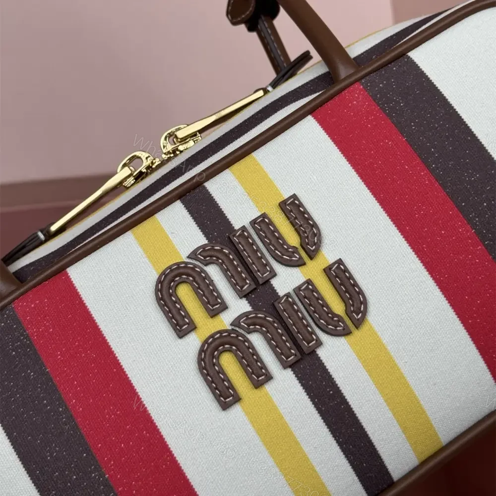 View 9 of 高仿miumiu*Beau系列5BB173牛皮帆布手提包米棕色免檢版