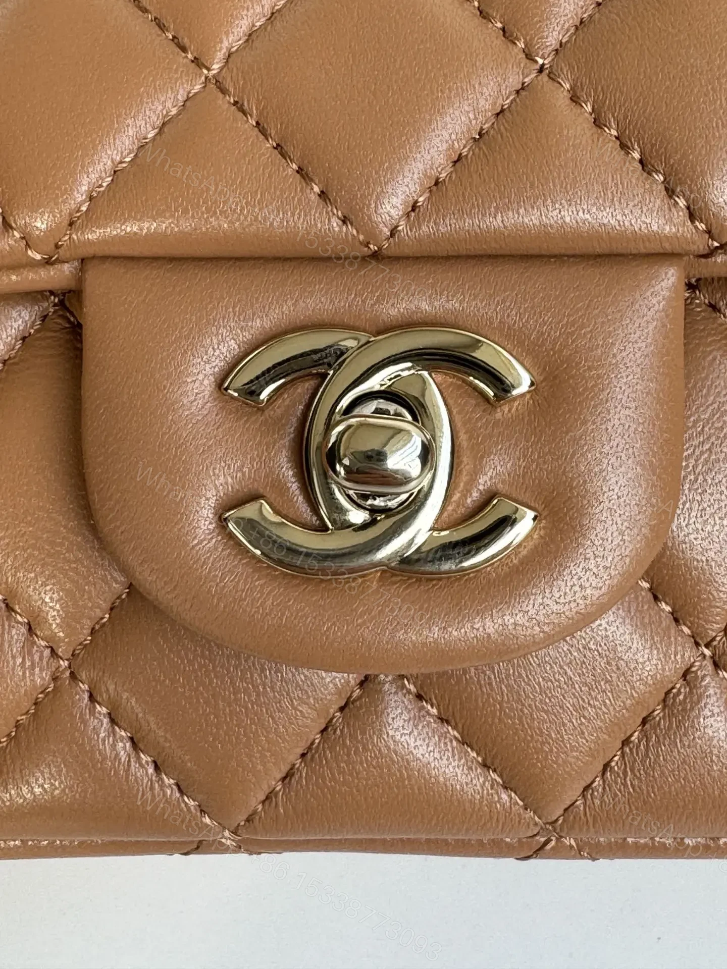 View 8 of CHANEL FLAP BAG 20 IN BRONZE BROWN LAMBSKIN WITH HANDLE