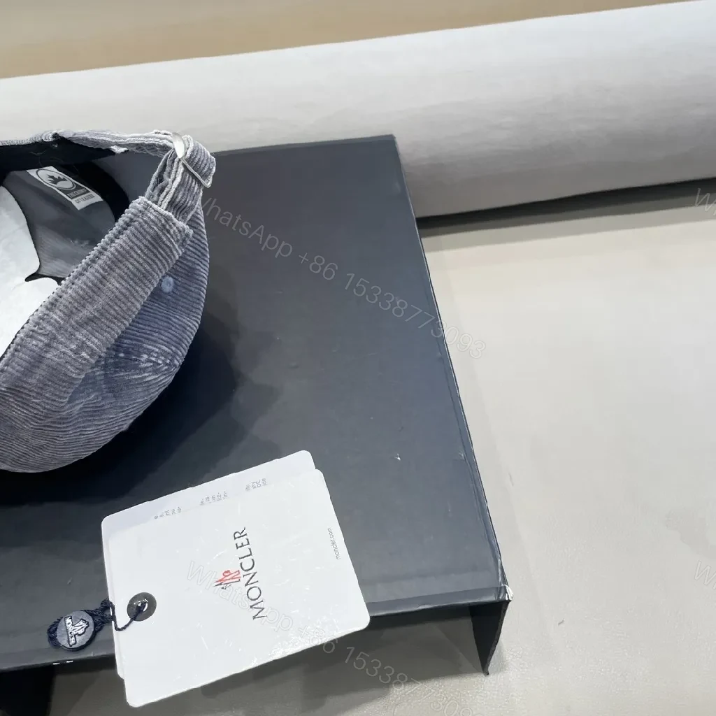 View 4 of Gray Corduroy Cap with Subtle Moncler Logo