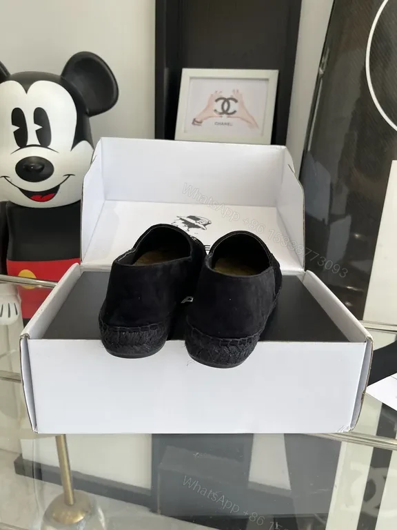 View 7 of Chanel-Inspired Black Velvet Espadrilles with Chain Detail