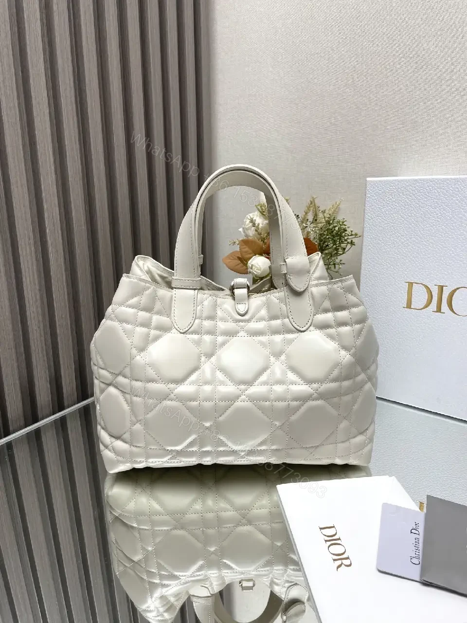 View 9 of Soft Quilted Dome Handbag, Ivory Leather, Couture-Inspired, Gold Charm, Handbag