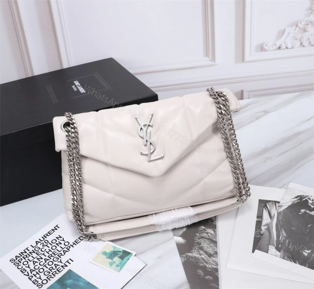 View 2 of Saint Laurent Loulou Small Chain Bag In Matelassé Y White Silver 29Cm 494699DV7269207