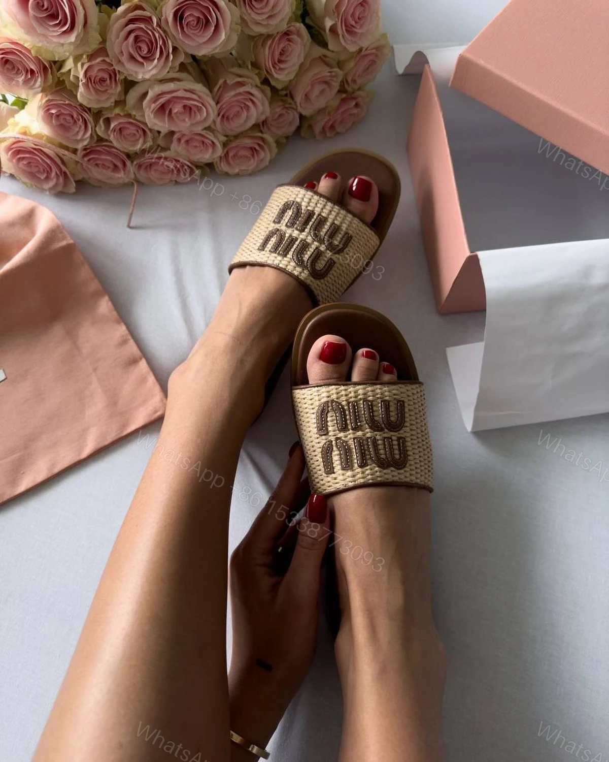 View 2 of FIRST COPY MIU MIU JUTE FLATS IN STOCK