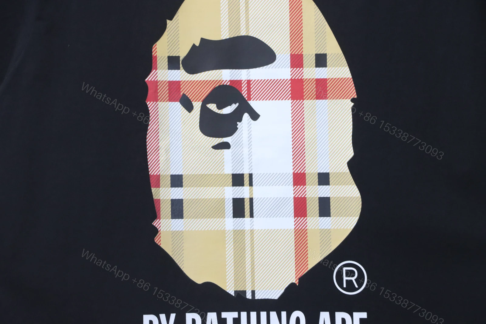 View 2 of BAPE check-pattern ape head letter print short-sleeved T-shirt in black