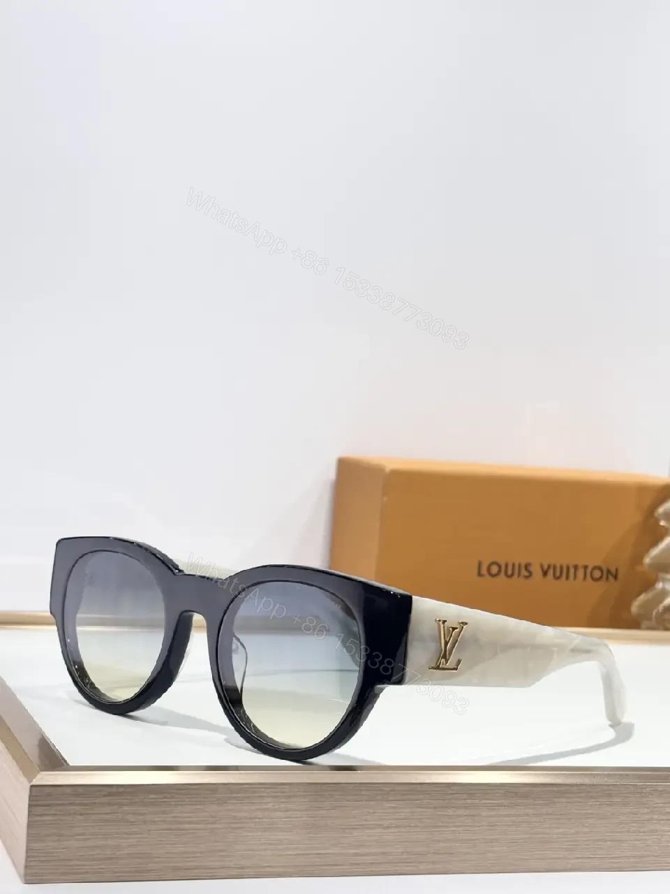 View 4 of Oversized Round Sunglasses with Signature Accents, Black