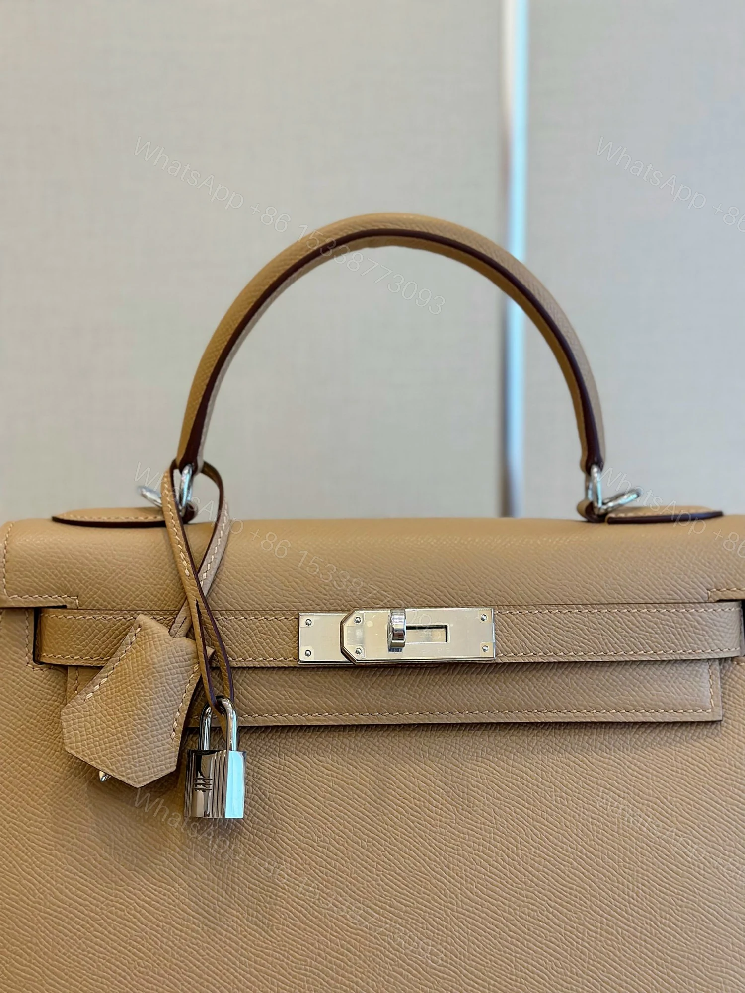 View 2 of Hermes Kelly 28 Epsom Brown Palladium Hardware