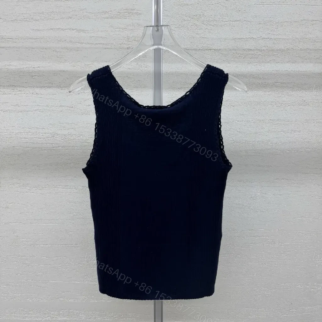 View 5 of Navy Knit Tank: Luxe Logo Silhouette Top