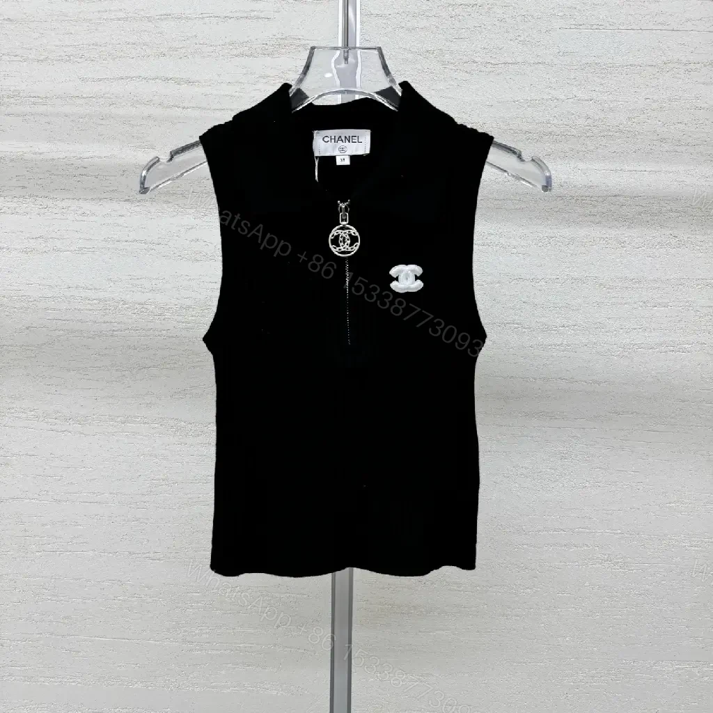 View 11 of Chic Knit Tank: Minimalist Black, Luxe Logo Accent, Zippered Flow