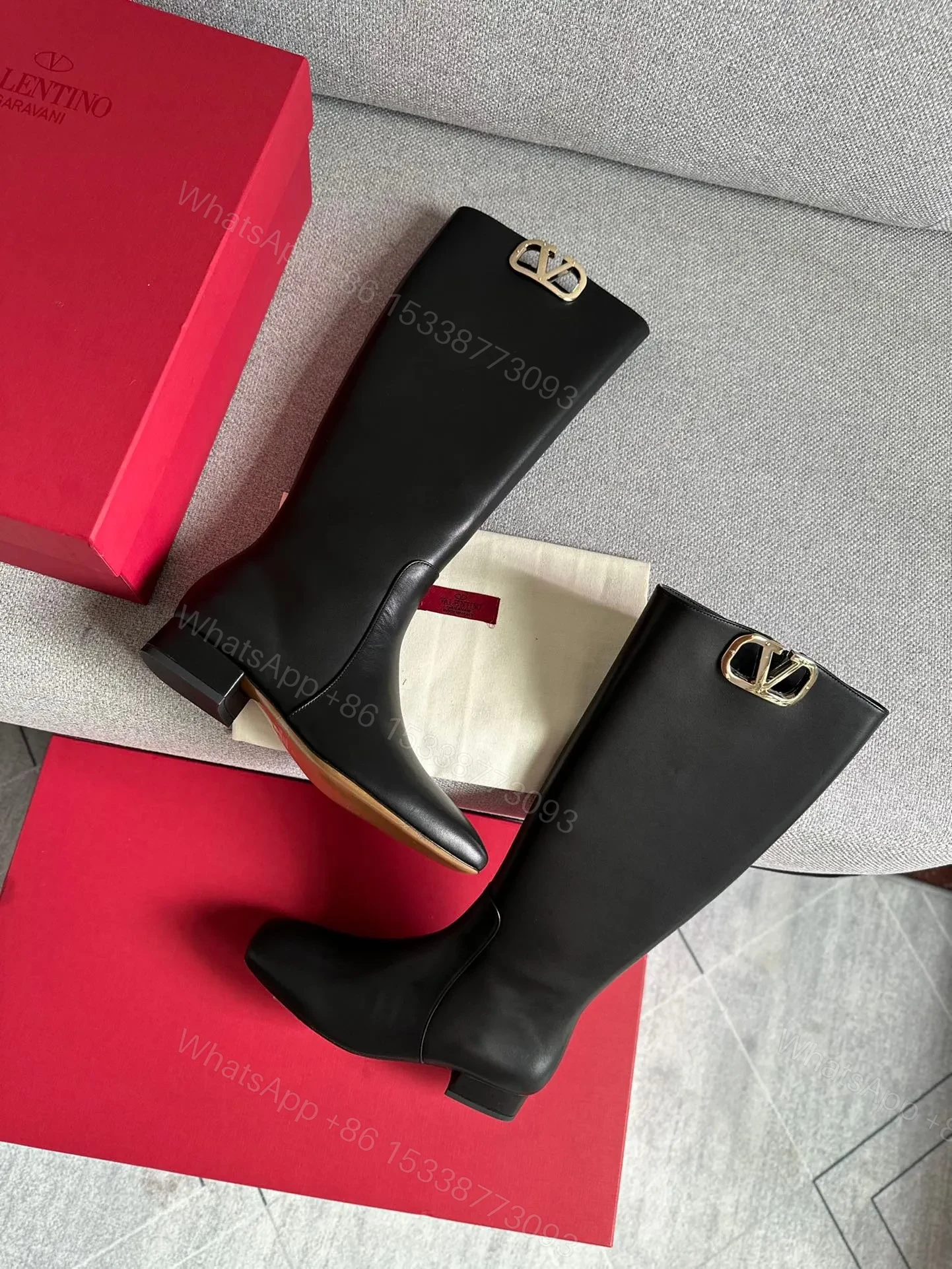 View 6 of Valentino Women Black Leather Tall Boots