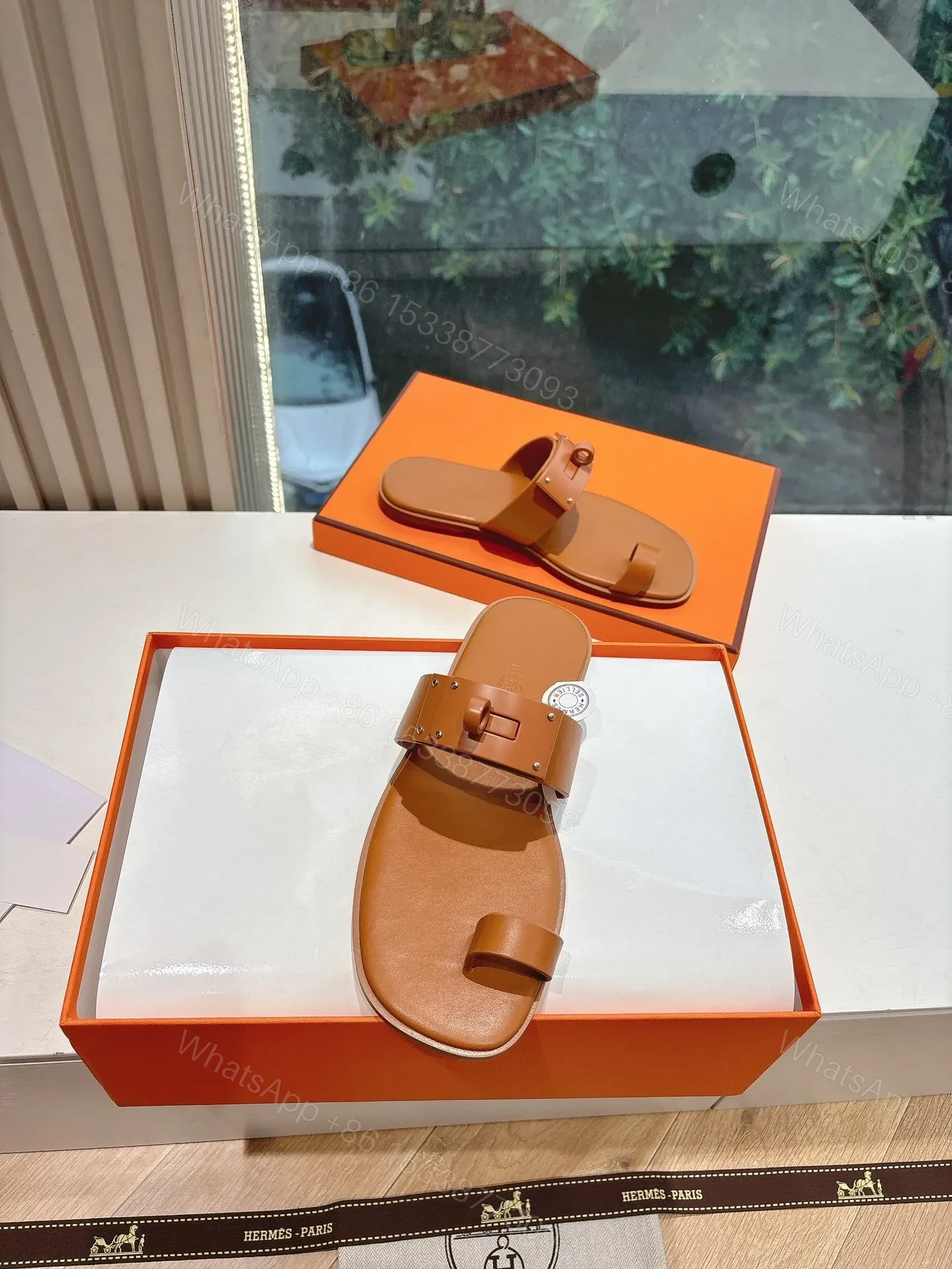 View 4 of Hermes Women Tan Leather Sandals