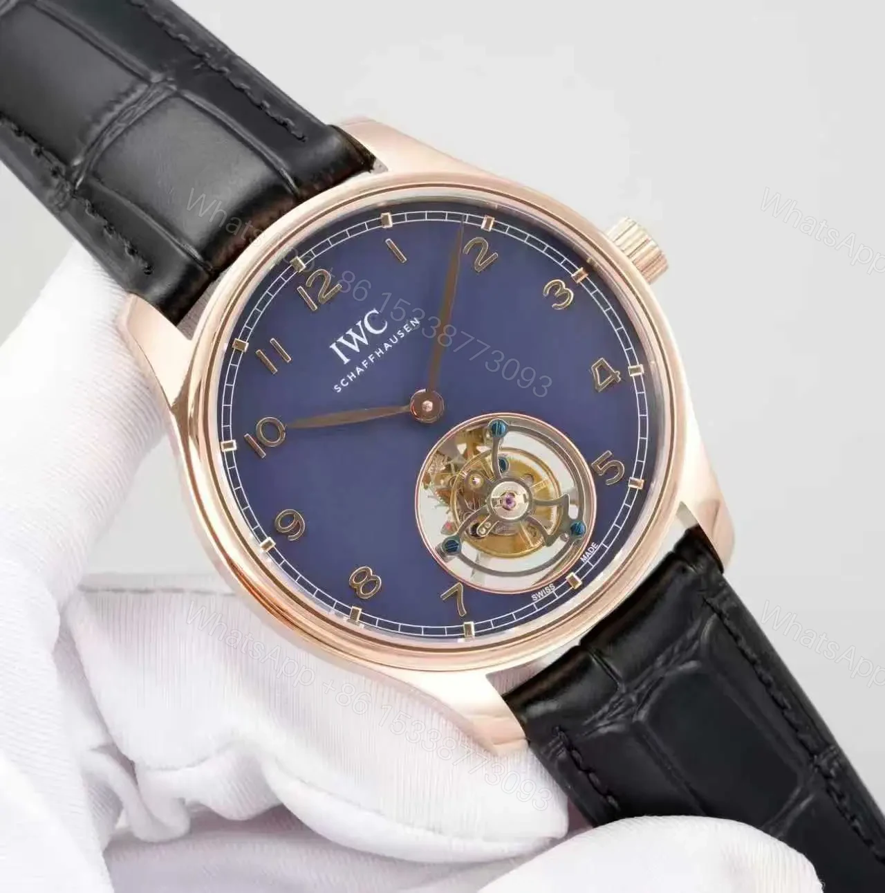 View 2 of IWC Blue Tourbillon Watch Rose Gold Black Leather Strap Ultimate 42MM IWC-TOUR-BLU-RG42