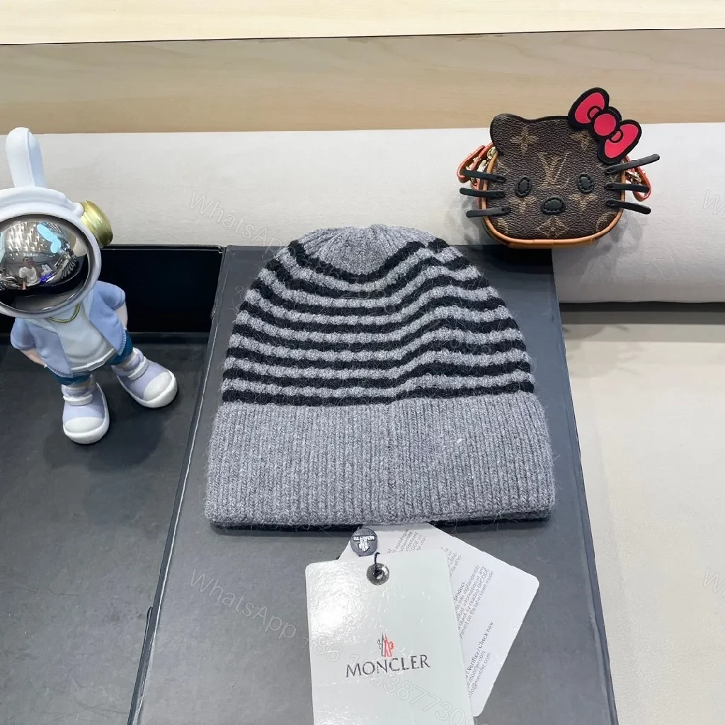 View 8 of Cozy Striped Knit Beanie with Moncler Badge - Luxe Warmth