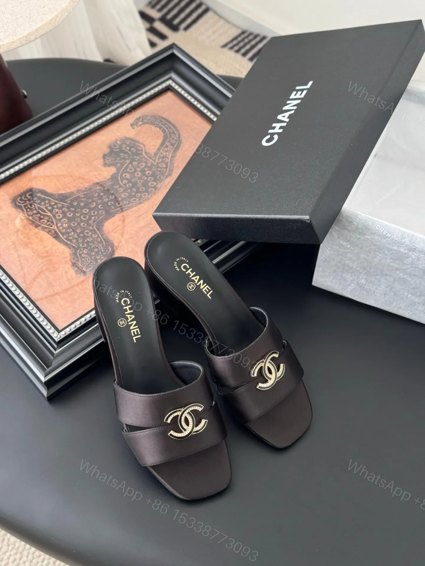 View 6 of Chanel Women Dark Brown Satin Mules