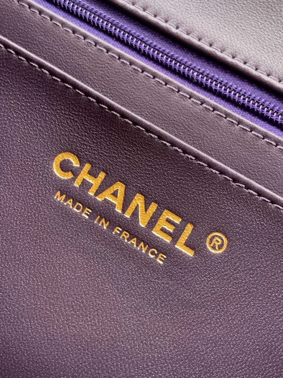 View 6 of Velvet Quilted Flap Bag with Gold Hardware - Chic Purple