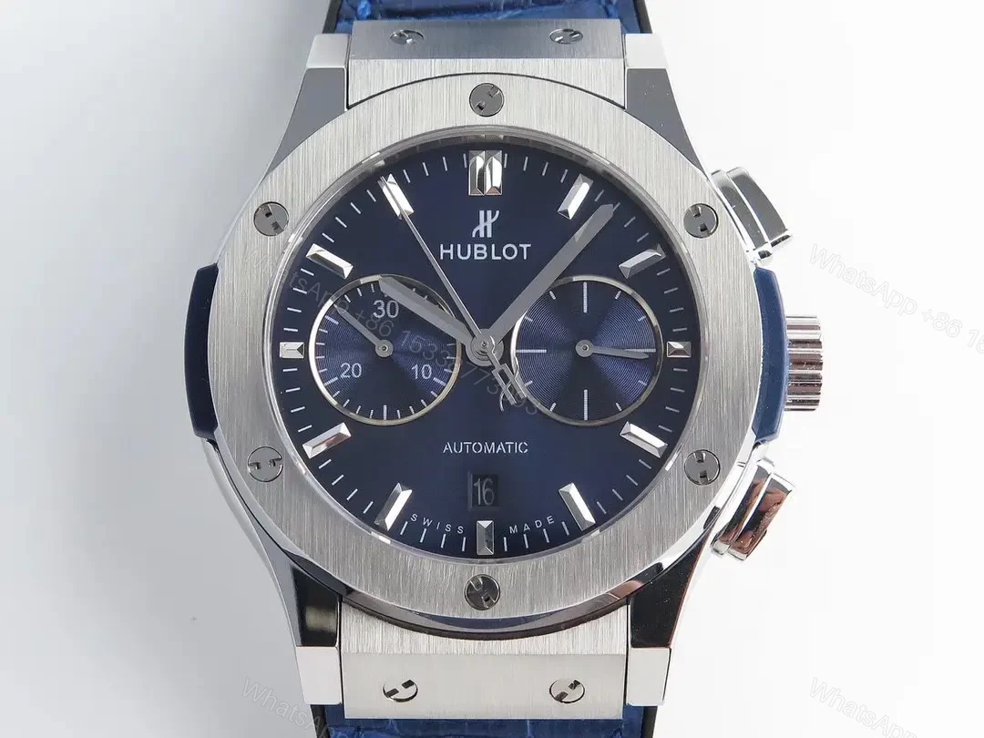 View 4 of Hublot Classic Fusion Blue Dial Stainless Steel Automatic Watch with Blue Leather Strap