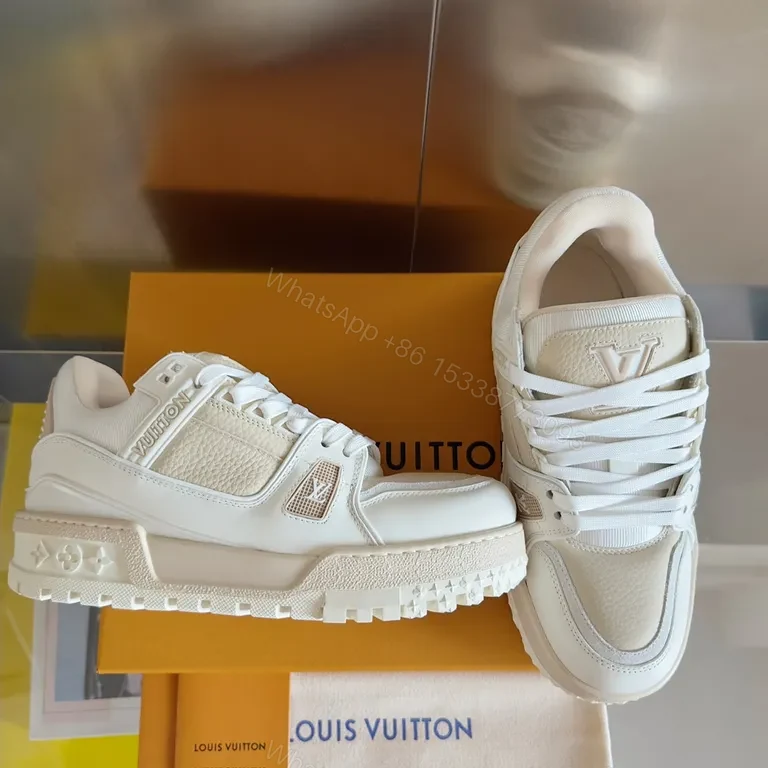 View 4 of White Leather Louis Vuitton-Inspired High-Tops: Luxury Minimalist Sneakers