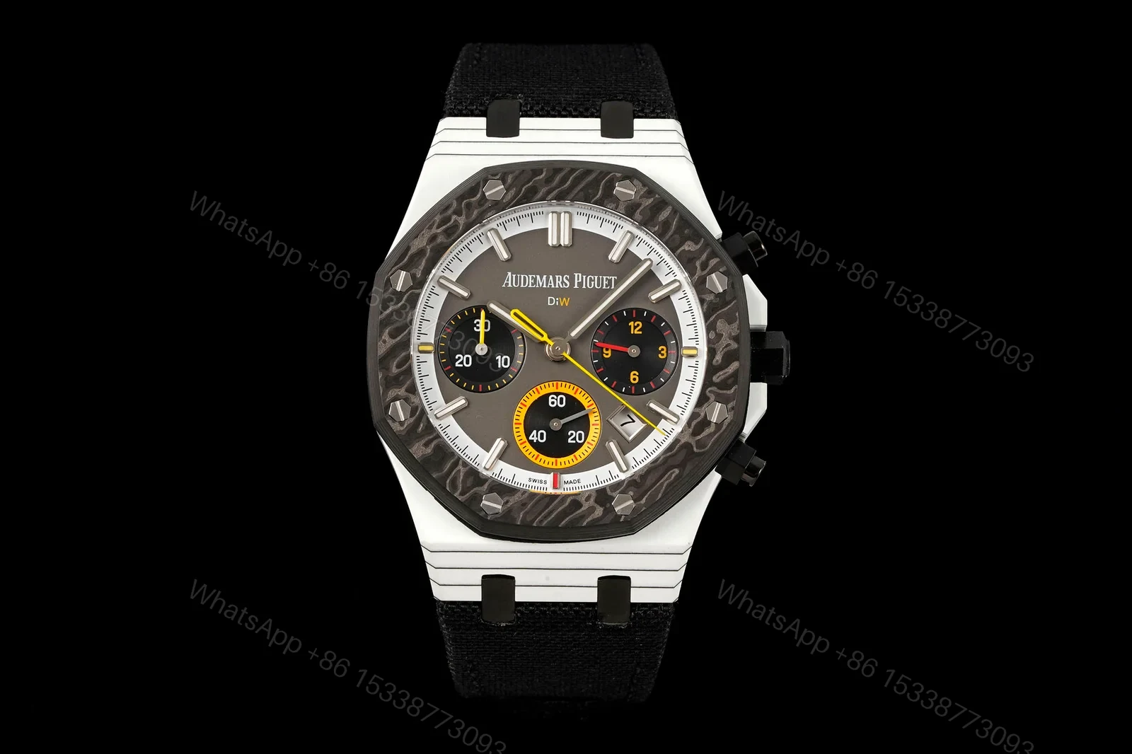 Audemars Piguet Replica Royal Oak Chronograph 42MM Premium Carbon Bezel Black Strap Edition Audemars Piguet Replica Royal Oak Chronograph 42MM Premium Carbon Bezel White Strap Edition AP-RO-CB-BLK-42 — view 1
