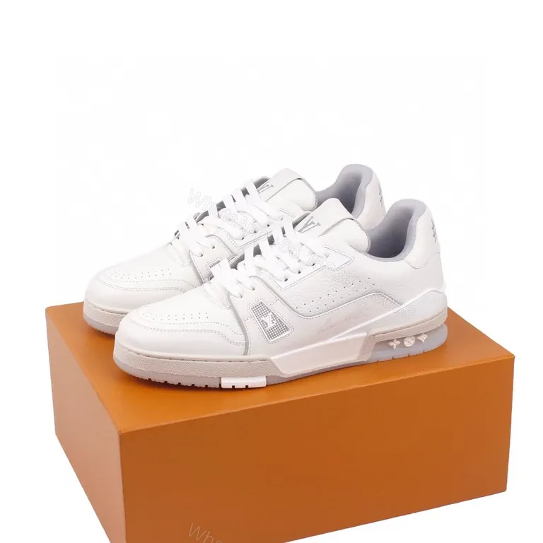 View 5 of Minimalist White Luxury Sneakers - Premium Leather, Subtle LV Details, All-Day Comfort