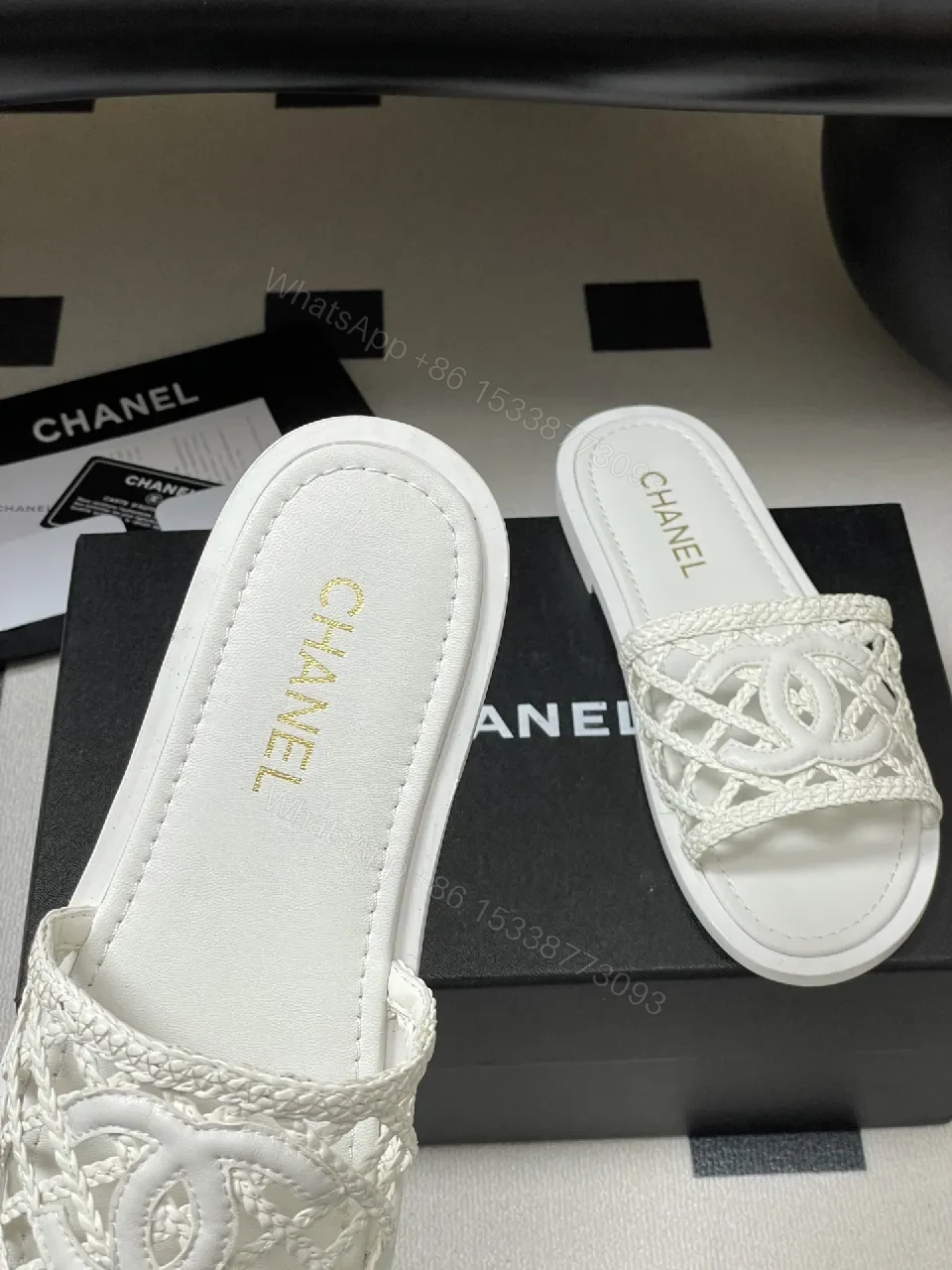 View 7 of White Woven Slide, Luxe Comfort, Open-Toe Footbed