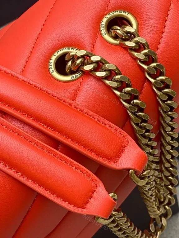 View 6 of Red Quilted Leather Crossbody with Gold YSL Logo