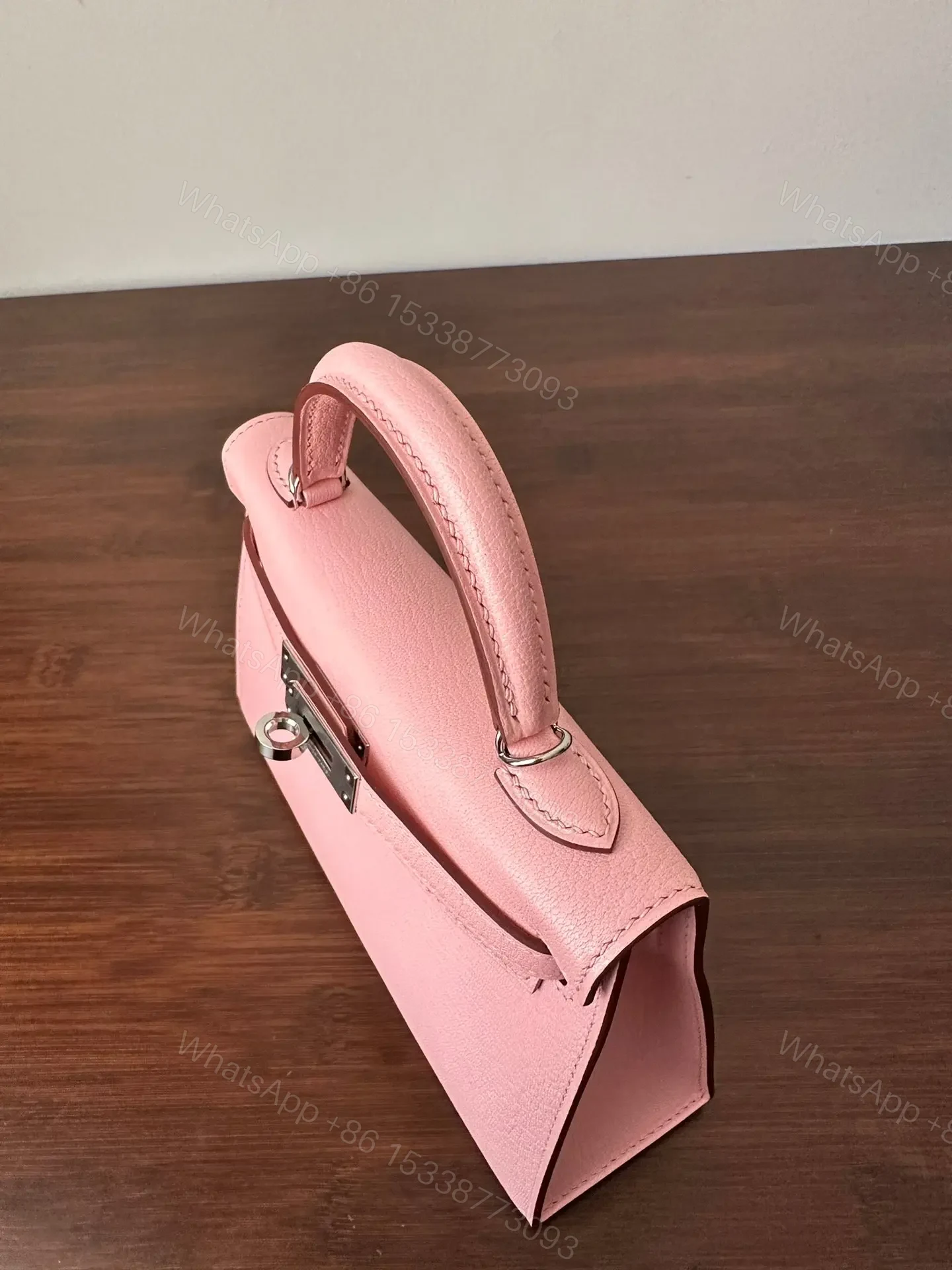 View 2 of HN Mini Kelly 20 bag in Rose Sakura leather with silver hardware
