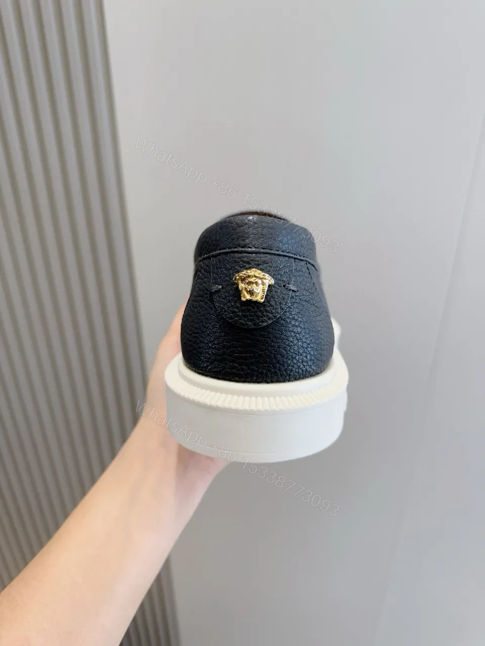 View 7 of Navy Leather Loafers with Luxe Twist, Slip-On, Cushioned Sole