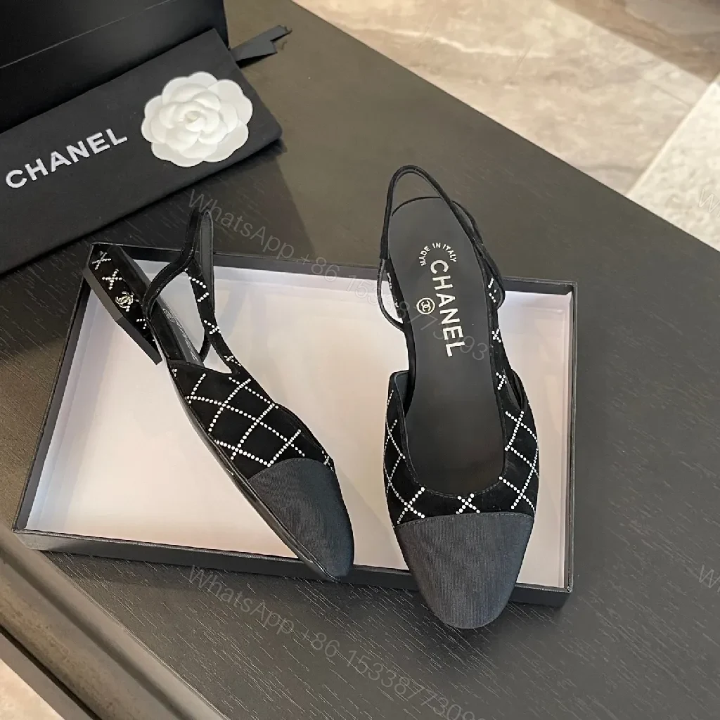 View 8 of Diamond-Pattern Black Slingback Heels | Pointed Toe, Cushioned Insole