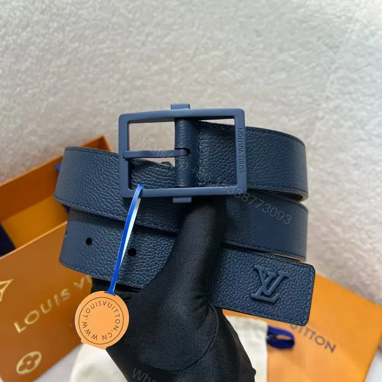 View 6 of Blue Velvet Belt Navy Full-Grain Leather with LV Buckle