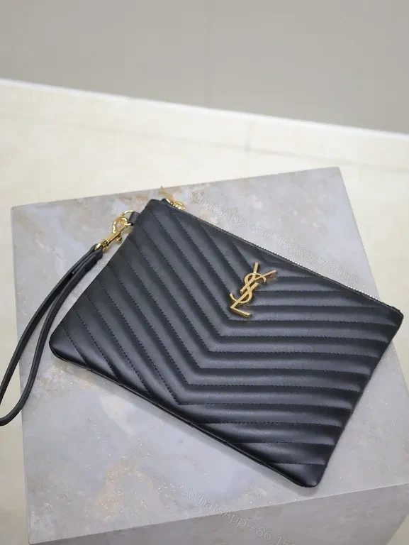 View 2 of Chic Chevron Quilted Clutch with Gold Emblem - Compact Luxury