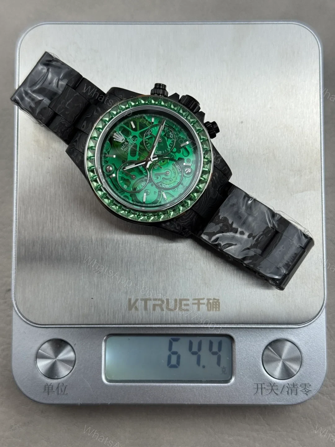 View 5 of Rolex Daytona Carbon Green Replica 40MM Exclusive Carbon Fiber Strap Skeleton Dial Edition ROLEX-DAYTONA-CARBON-40-GREEN-SKELETON