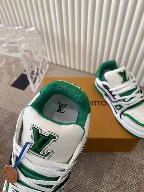 View 9 of Green & White Leather High-Tops with LV-Style Detailing Sneakers