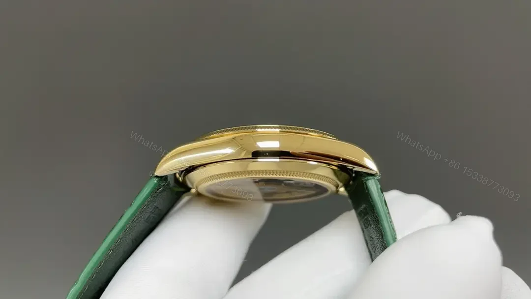View 5 of Rolex Perpetual 1908 Green Guilloche Dial Leather Strap Edition 39mm 52508 RG-1908-GREEN-52508