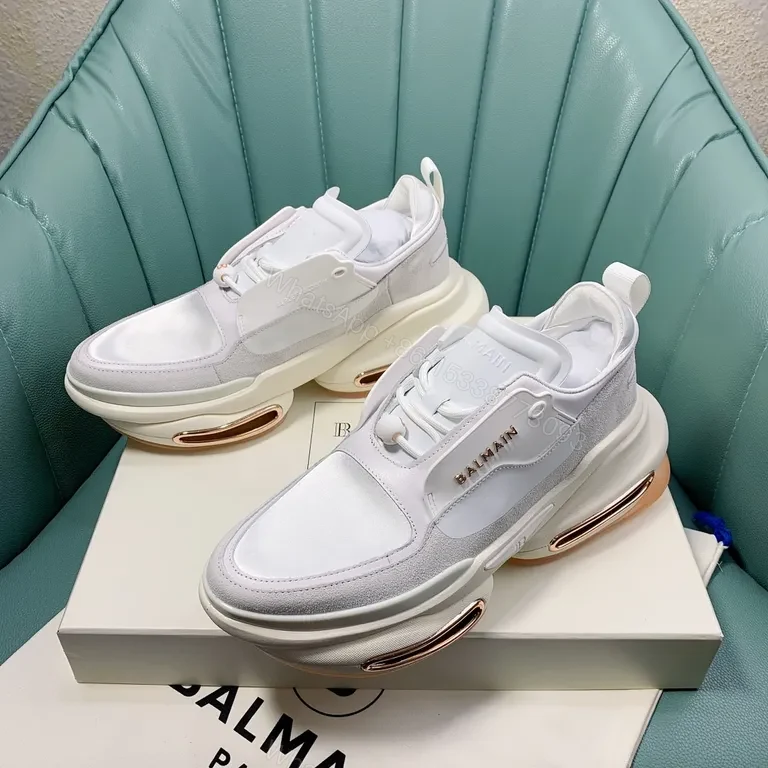 White Leather Suede Runner | Sculpted Cushion, Balmain-Inspired Sneakers — view 1