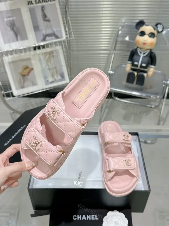 View 2 of Chanel-Inspired Pink Leather Slides â€” Luxury Comfort