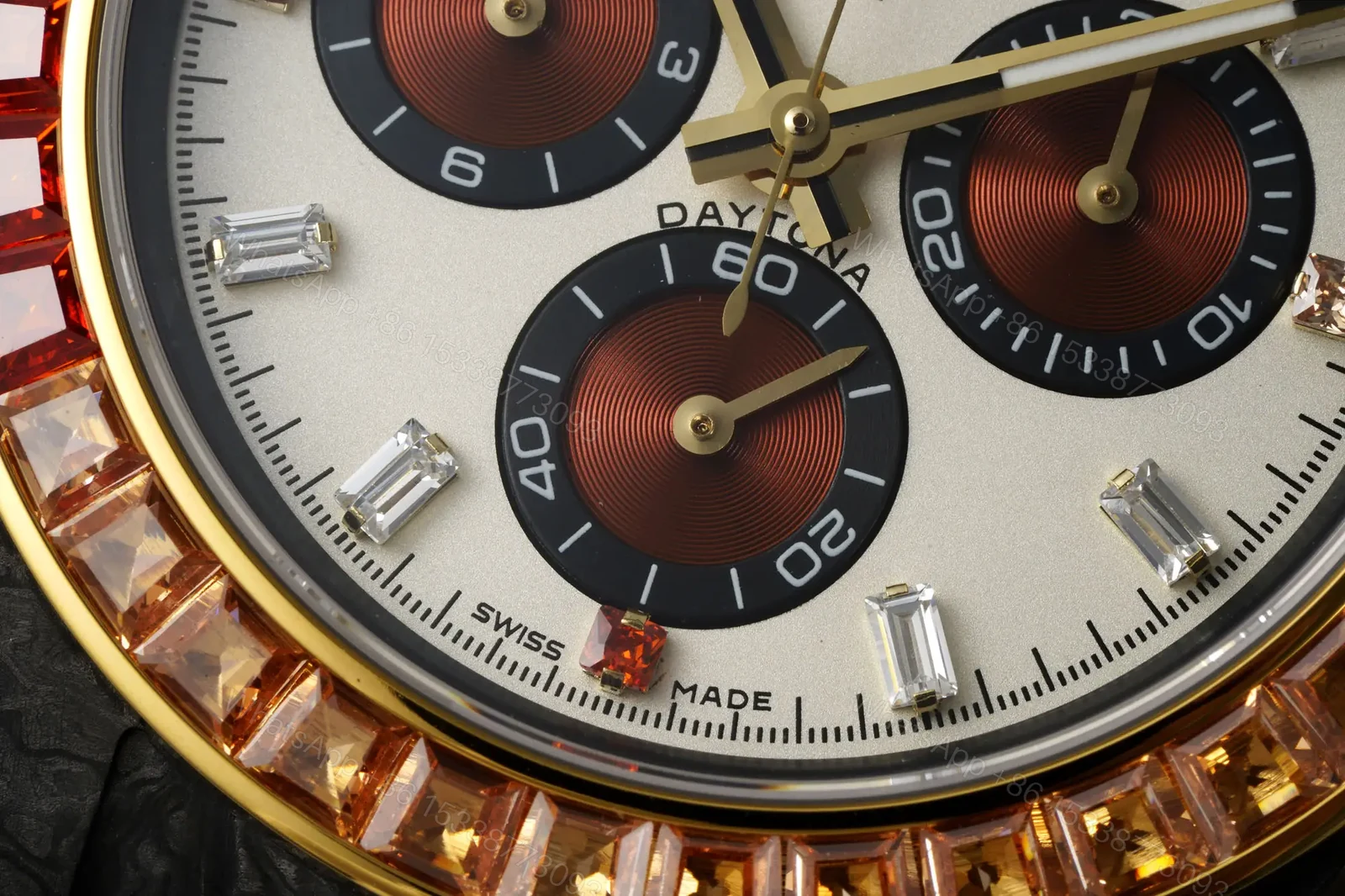 View 5 of Rolex Daytona 40mm Carbon Fiber Dial Rainbow Bezel White Strap Watch RLX-DAY-CARBON-40-RBW-WHT