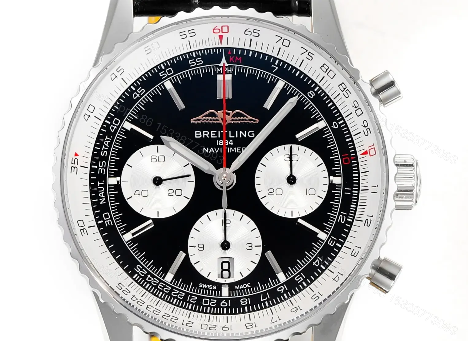View 2 of Super Clone Breitling Navitimer B01 Reverse Panda Leather Strap 43MM Premium AB0121211B1P2