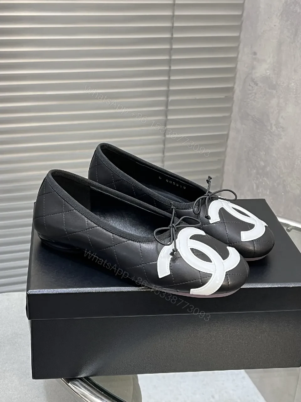 View 8 of Quilted Leather Ballet Flats with Logo Detail