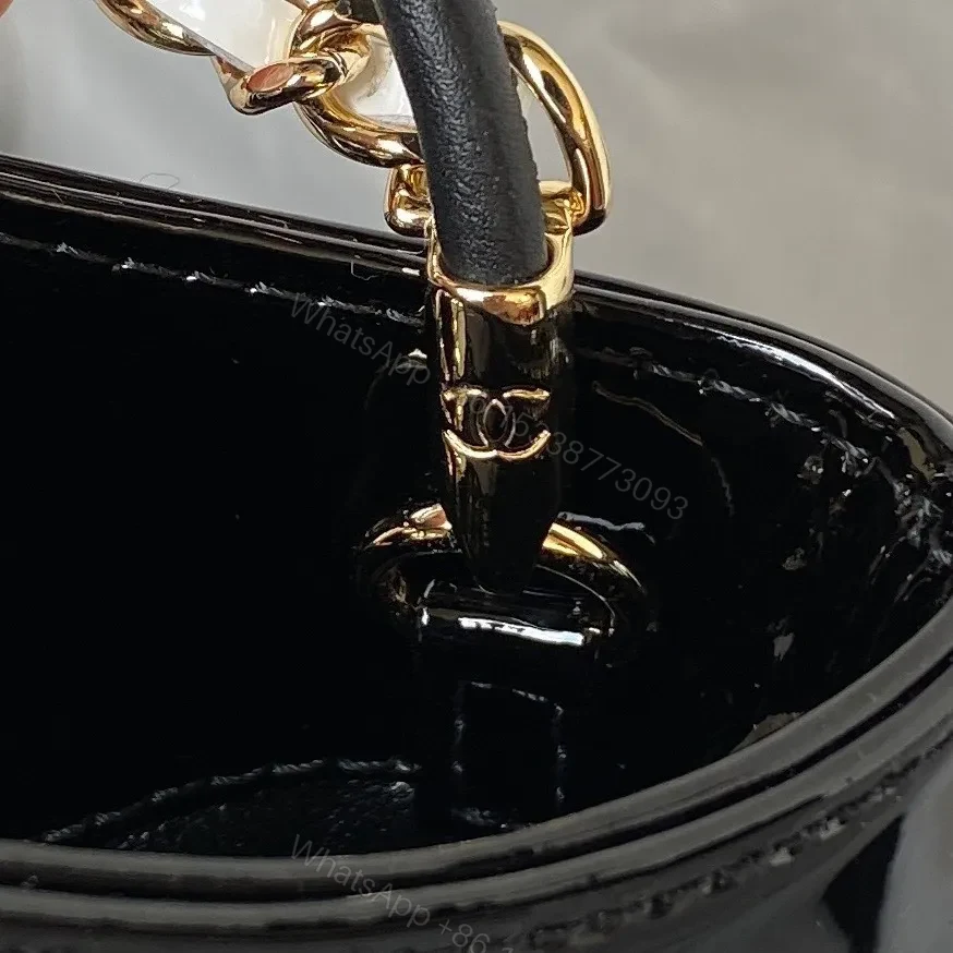 View 6 of Chanel Mini Shopping Bag Handbags Shiny Leather Lock Gold 31cm