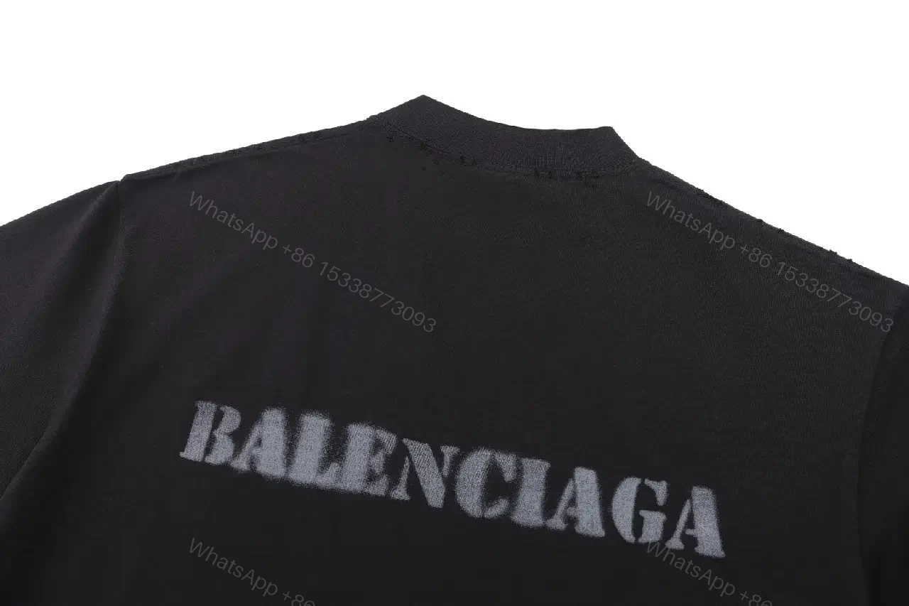 View 8 of Black Fabric Casual Oversized Tee Distressed BALENCIAGA Logo T-Shirt
